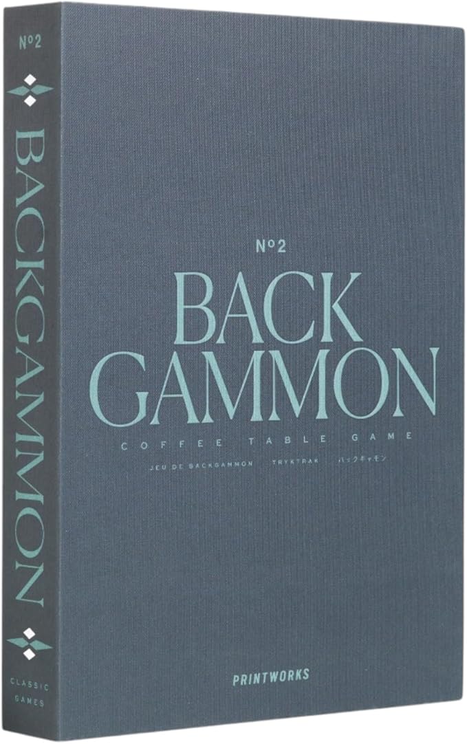 Printworks Classic Backgammon – Grey &amp Blue Acrylic Design Foldable Book-Style Set for Adults Elegant Tabletop Game