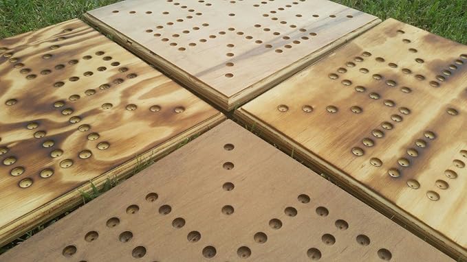 Handmade - Real Wood - Wahoo/Marbles 16x16 inch Board w/Marbles &amp dice - 4 Player (Stained)