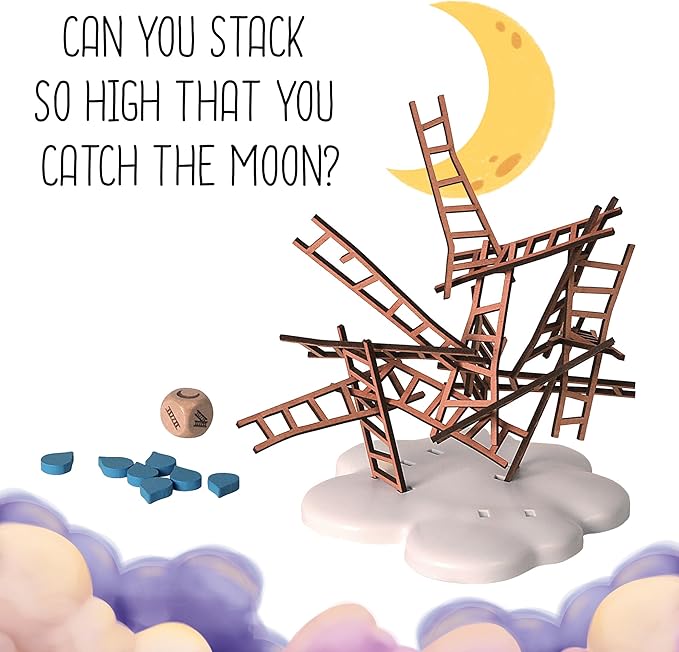 Catch The Moon | Dexterity Stacking Board Game for 1 to 6 Players | Beautiful Design &amp Whimsical Theme Balance Wooden Ladders to Reach The Moon | Family Game Night Favorite | Ages 8+