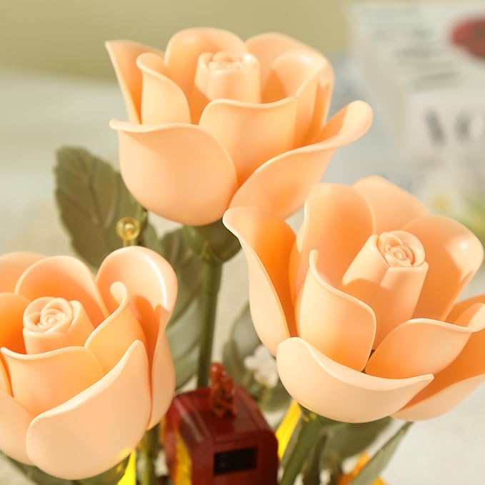 Electric Flower Bouquet Building Set 255PCS – Motorized Blooming Roses Flowers Botanical Kit DIY Bonsai Style Bouquet of Flowers – Unique STEM Gift for Kids&ampAdults Room &amp Desk Decor