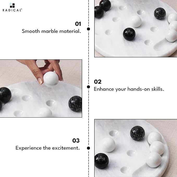 Radicaln Marble Tic Tac Toe Board Game 10 Inches White &amp Black Handmade Adults Brain Games for Tabletop Ideal Tic Tac Toe Strategy Board Games for Game Night
