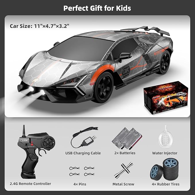 RC Drift Car Drifting RC Car 2.4GHz 1:16 4WD High Speed Remote Control Cars Vehicle with LED Lights Two Batteries and Drifting Tires Racing Sport Toy Cars for Adults Boys Girls Kids Sliver