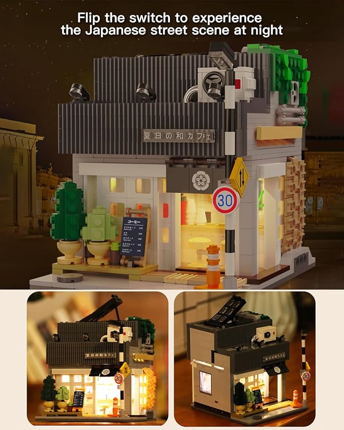 Summer Breeze Japanese Café Building Block Set MOC Kyoto Street View with Lights Japanese Architecture Construction Model Gift for Adults(1108PCS)