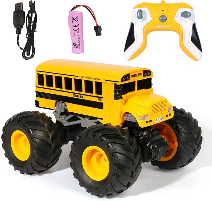 Remote Control School Bus Monster Truck Toy1/18 RC School Bus2.4GHz Offroad Hobby RC Racing Car with LED High Speed All Terrain Electric Toy Vehicle Stunt Crawler Best Gift for Kids
