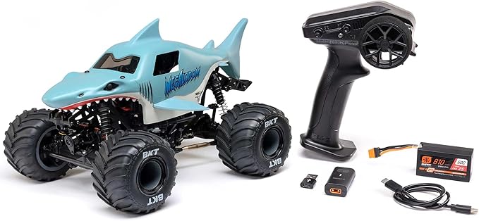 Losi 1/18 Mini LMT Megalodon 2S 4X4 RTR Brushed Monster Truck Battery &amp Charger Included Blue LOS01026T3