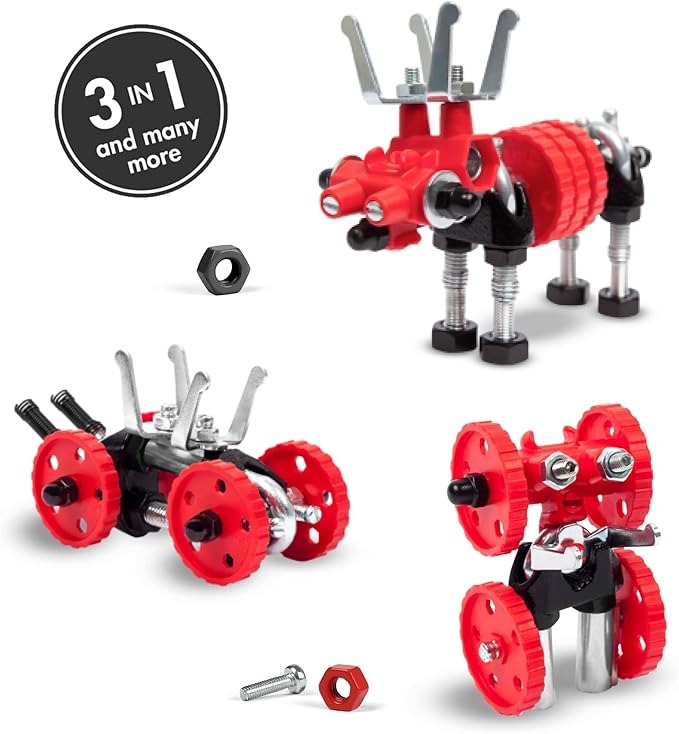The Off Bits Erector Set: Animal Mini STEM Toys for Kids 6+ Toy Building Sets with Nuts &amp Bolts STEM Building Toys Gifts for Boys and Girls (Red Moose)