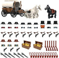 Western Cowboy Building Block Set Compatible with Lego 77012 Set 12 Cow Boy Figures &amp Gun Accessories Dark Wild West Horse White Carriage with Golden Bars &amp Coins Gold Robbery