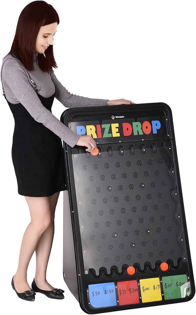 WinSpin 41x25 Prize Drop Board Foldable Stand Disk Drop Board Game with 12 Playing Pucks for Carnival Tradeshow Party Live Stream
