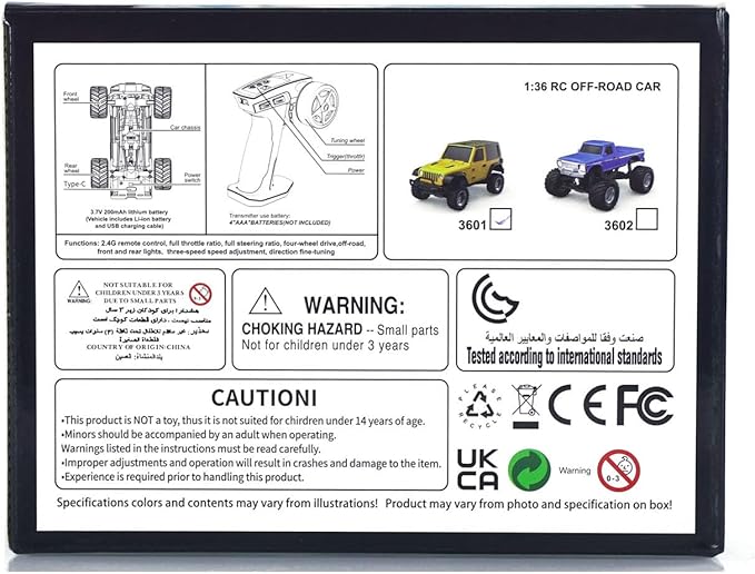 US in Stock 2.4G 1/36 Remote Control Rock Crawler 3601 RC Off Road Car 4×4 RTR Model Vehicle Light Lipo Battery Radio Mini Toy Hobby Grade Model for Christmas Birthday Gift