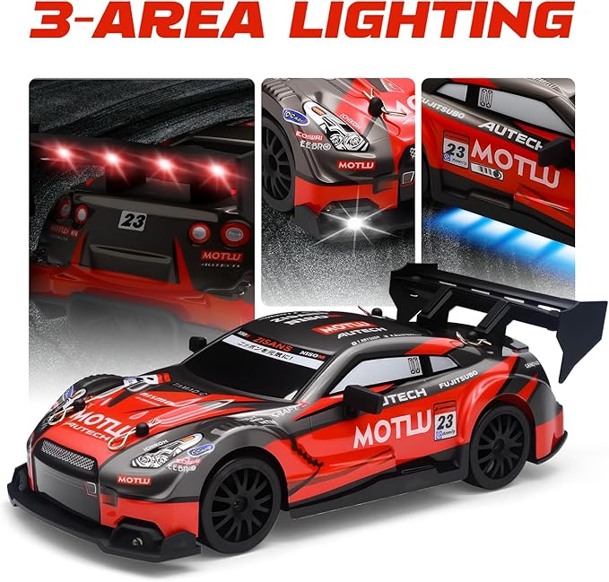 RC Drift Car 1:24 Scale Remote Control Vehicle for Kids2.4GHz 20KM/H 4WD High Speed RC Cars with LED Light Two Batteries &amp Drifting Tires Racing Sport Toy Cars for Adults Boys Girls Kids 8607WH