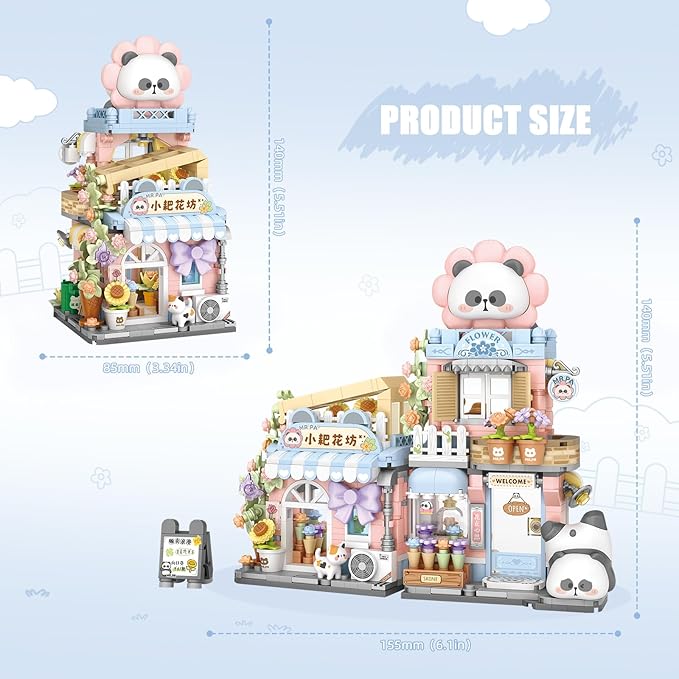 Street View Flower House Shop Mini Building Blocks MOC Creative Building Toys Cute Panda Building Set for Kids 6-12 Simulation Architecture Construction Toy Gift Idea for Kids Adults (810PCS)