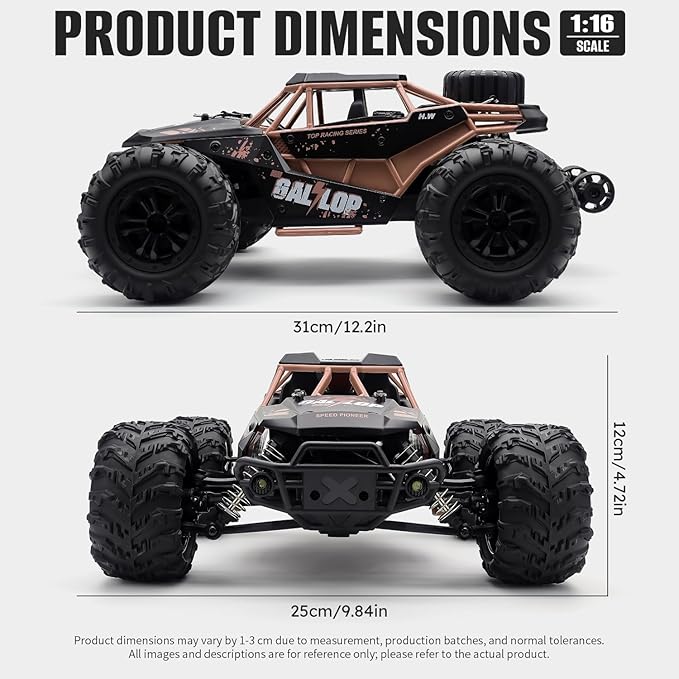 1:16 Scale All Terrain RC Cars High Speed Fast RC Car Max 45km/h 4WD Electric Vehicle Remote Control Monster Truck with 2 1500mAh Batteries2.4GHz 4X4 Off-Road RC Drift Car for Kids Boys Adults