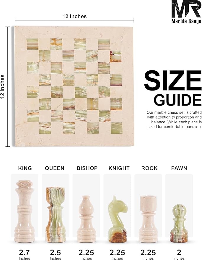 Marble Chess Set for Adults 12 Handmade Verona &amp Green Board Game with 32 Chess Pieces 2 Extra Queens &amp Storage Box Luxury Travel Game Elegant for Home Decor