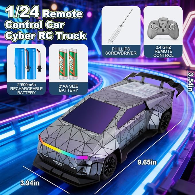 Remote Control CarAll Terrain 2.4GHz RC Truck for 3-12 Year Old Boys Electric Vehicle RC Car with LED Lights for Kids Birthday Gifts for Kids (Gray)