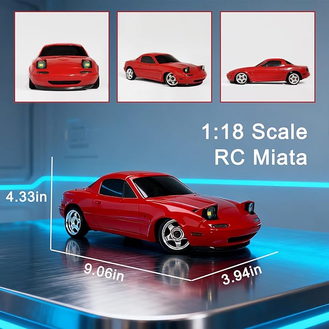 Skymaker LD1804 RC Drift Car 1/18 Scale Mazda Miata MX-5 Red Remote Control Drift Car with Gyro Red Hobby RC Car for Adult 2.4 GHz RWD Drifting