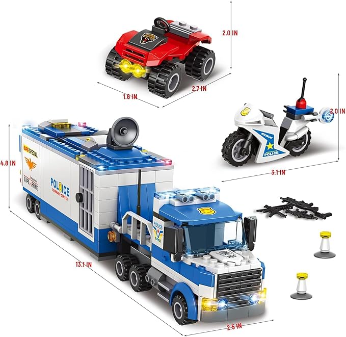 City Police Mobile Command Center Truck Building Blocks Kit Toys Police Vehicles Series Prison Break Jail Set with Action Cop Motorbike ATV Arms Play Set for Boys and Kids Age 5+ (483 Pieces)