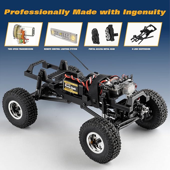 FMS FCX24 1/24 RC Crawler Chevy K5 Blazer Officially Licensed Mini RC Car Pick Up Truck and SUV 2 in 1 4WD 8km/h 2 Speeds SwitchOff-Road 4x4 RC Model with LED Lights for Adults and Beginner(Brown)