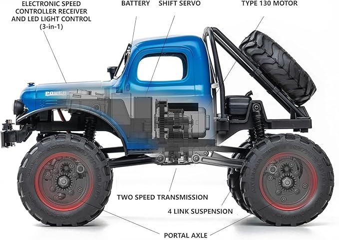 EAZYRC FMS FCX24 Power Wagon 1/24 RC Crawler Brushed 4x4 RTR Rock Crawler with Portal axle 2-Speed Transmission PC Hard Body – RC Car for Adults and Gift