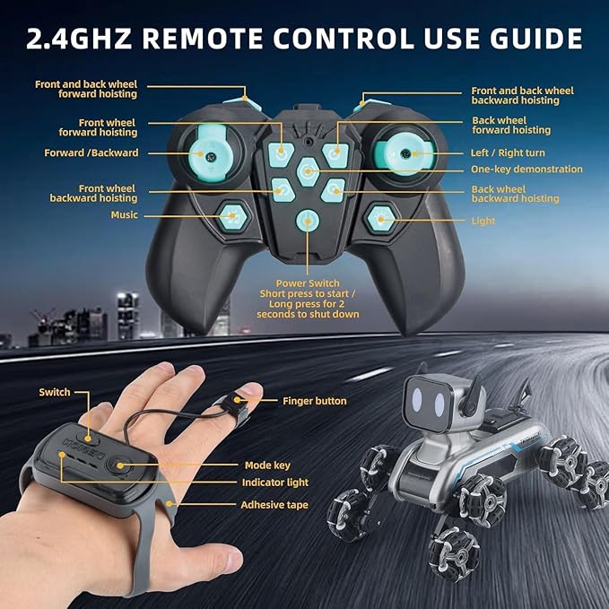 Robot Dog Toys RC Stunt Car for Kids Adults 8WD Gesture Sensor Remote Control Cars with Light Music 2.4Ghz Remote Control Robot Christmas Birthday Toy for 6 7 8 9 10 11 12 13 Boys Girls Kid