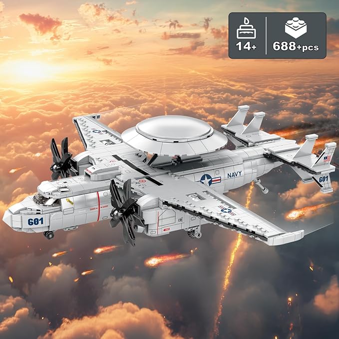NUTCRACKER Military Airplane Building Set for Adult - E-2 Hawkeye Airborne Early Warning Aircraft Building Toy Fighter Jet Home Collection Model Christmas Birthday Gift for Men Boy 14+ (1144Pieces