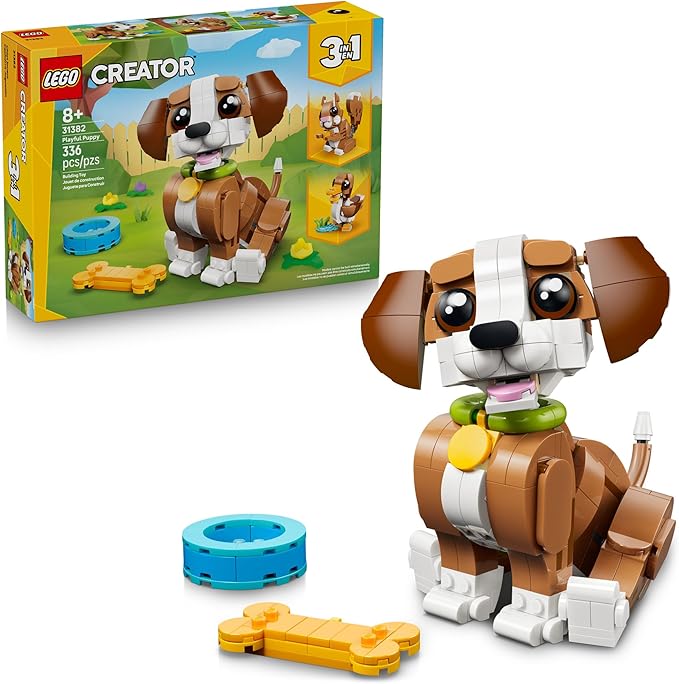 LEGO Creator 3 in 1 Cute Animals: Playful Puppy Dog Building Toy - Bedroom Decor for Girls &amp Boys Ages 8+ - Gift for Birthdays - Build a Dog Squirrel or Duck - 31382
