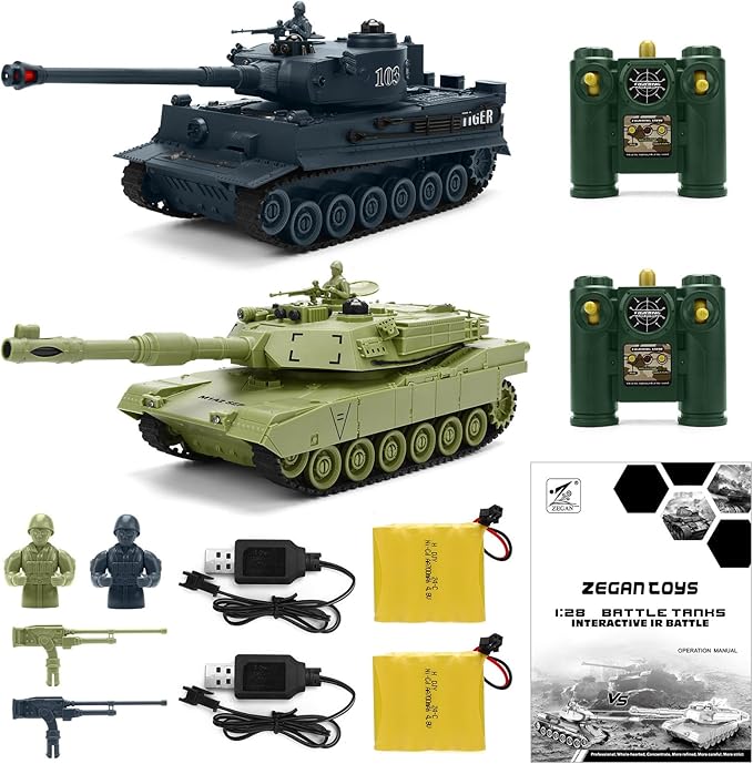 RC Tank 1/28 Scale Remote Control Battle Tank Set with Sounds/Lights/Battle Game/Life Indicator 2.4G 9 Channels Radio Control Car Infrared Shoot WW2 Military Vehicle Model Toys for Boys Kids Adults
