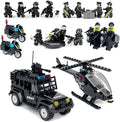 SWAT Set with 12 SWAT Officers 2 Mounted Police with Horse – 1 Helicopter 1 Armored SWAT SUV Vehicleand 2 MotorcycleSafe &amp Durable ABS – Great Gift for Kids Boys and Collectors
