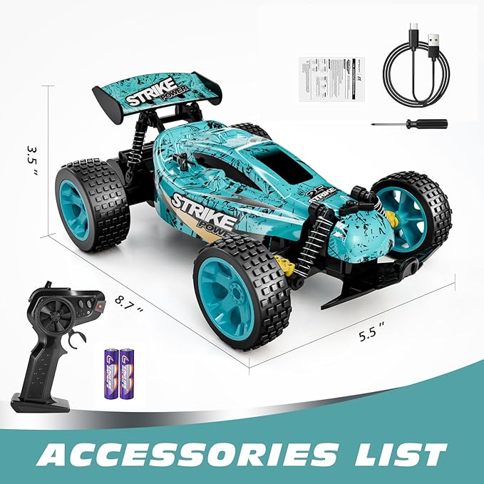 Tecnock RC Cars Remote Control Car for Kids 1:18 Scale 20 KM/H 2WD Offroad Buggy 2.4GHz RC Racing Car with USB-C Easy Charging &amp 50 Mins Playtime Toys Gifts for Boys &amp Girls