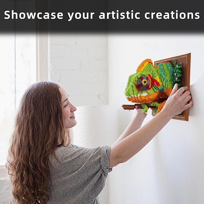 3D Wall Art Chameleon Mini Building Blocks Set - Cute Animal Mural Micro Building Block Bricks Craft Kit Creative Ideals Toy for Kid Adult Collectible Architecture Decoration Party Favor 2688PCS