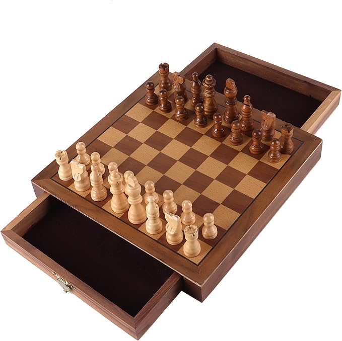 GSE Games &amp Sports Expert 10 Magnetic Chess Set Wooden Chess Board Game Set with Drawers Classic Portable Travel Board Game for Kids &amp Adults