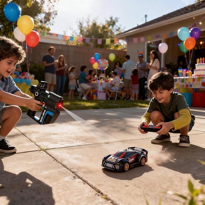 3-in-1 RC Drift Car — Sports/Racing 2-Player Battle Set with Infrared Gun Shooting &amp Flip Effects 60-Min Playtime Family-Friendly 2.4GHz Remote Control Car Toy for Kids Ages 6+ (Black)