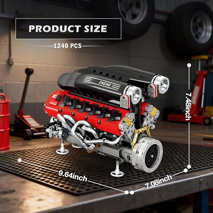 Reobrix V12 Engine Building Kit for Adults 65° V-Angle Supercar Engine Model with Motor Precision Mechanical Model Engines Kit for Display &amp Collection STEM Gift for Car Enthusiasts