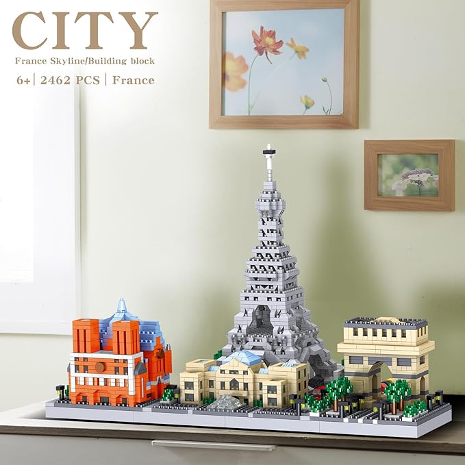2462PCS Paris Skyline Micro Mini Blocks Architecture Building Set Model Kit with The Louvre and Eiffel Tower(Not Compatible with Lego Architecture Sets and Hard)Creative Decor Collection or Prensent