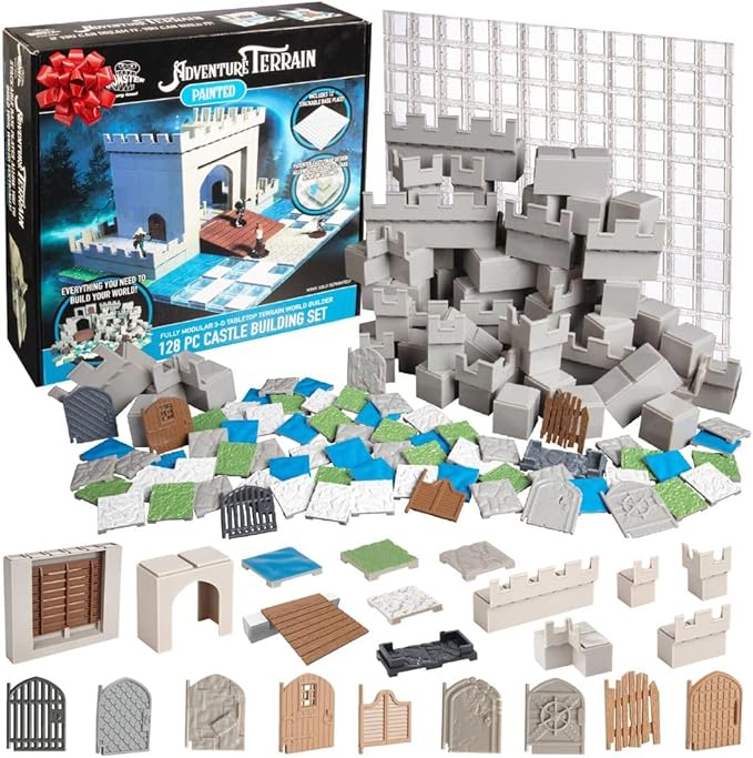 Monster Adventure Terrain 3D Interchangeable Builder System - 128pc Painted Castle Expansion Set w Base - Build Modular Worlds in a Snap &amp Elevate Your Campaign -Compatible with DND Dungeons &amp