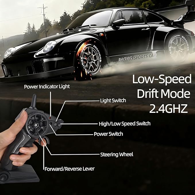 1:24 Scale RC Drift Car with LED Lights 25km/h 4WD High Speed Dual Batteries 50+ Min Play 2.4GHz Remote Control Multi-Surface Drift Tires Racing Toy Vehicle for Adults Boys Girls Royal Enforcer