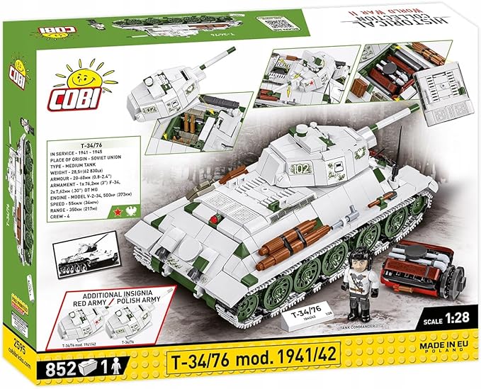 COBI Historical Collection WWII T-34/76 mod 1941/42 2-in-1 (PL/SOV) Tank Building Set 852 Pieces