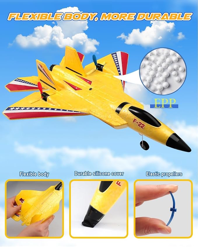 F22 Raptor RC Airplane Durable Foam Remote Control Jet with Gyro &amp LED Lights 2 Rechargeable Batteries 2.4GHz RC Glider Toy Gift for Kids Boys Girls Adults