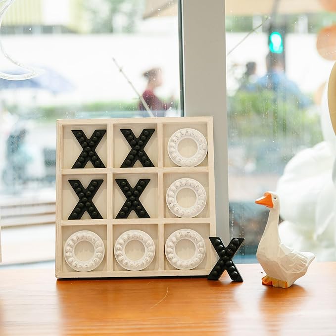 GENMOUS White Wooden Tic Tac Toe Game Board for Seniors Family Indoor 10.6 Inch White Rustic Giant Tic Tac Toe Coffee Table Decor Tic Tac Toe Board Game Fun for Family Travel Outdoor Game Room Decor