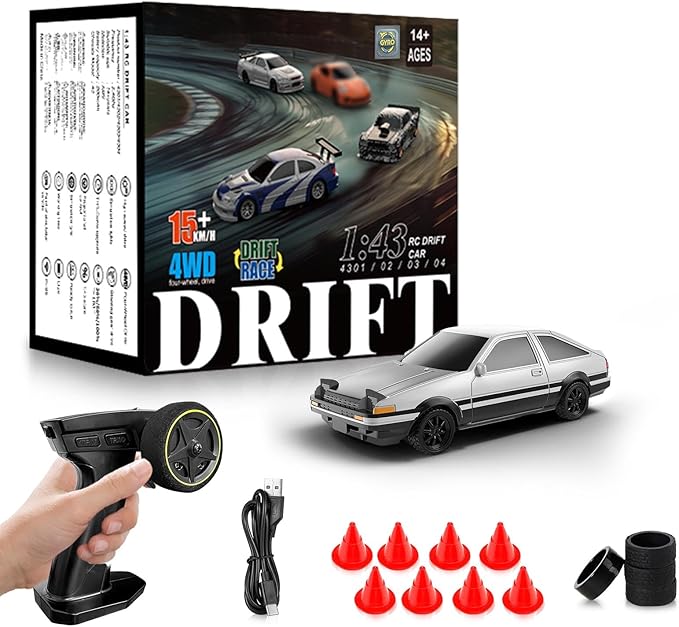 RC Drift car 1/43 Mini Rc Drift car with Gyroscope 2.4GHz Full Proportional Remote control Cars 4WD High Speed Racing with Lights Racing Tires Model Cars Gift for Adults Kids Boys Girls