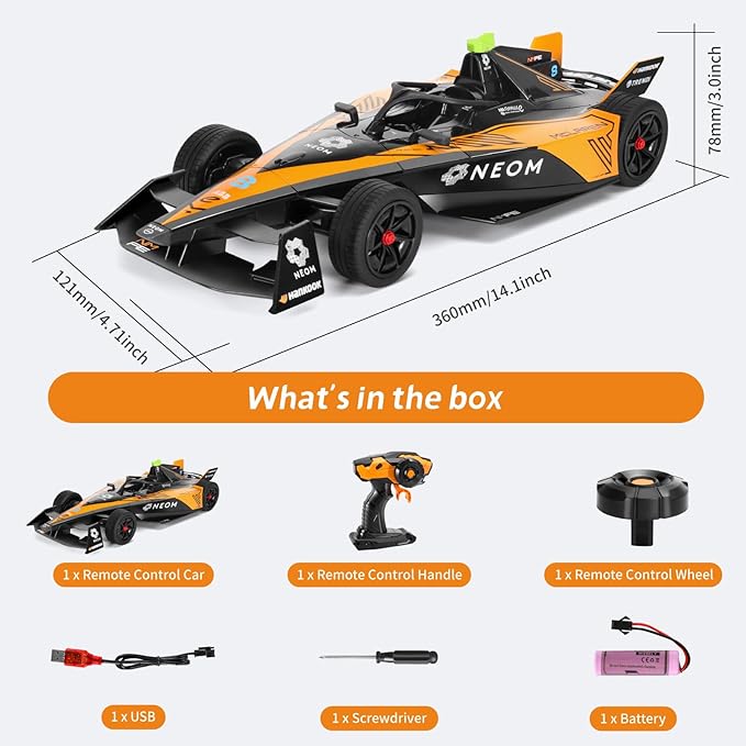 MIEBELY Remote Control Car - 1/14 Scale Authentic Licensed McLaren NEOM Formula Rc Race Car2.4GHz 3.7V 500 mAh Toys Racing Hobby Car Model Ideal Gifts for Adults Kids Boys Girls