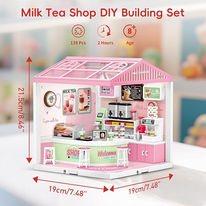 LED Building Blocks for Adults 1:24 DIY Miniature Dollhouse Kits with Roof &amp Dustproof Cover Tiny House Toy Building Sets for Kids Ages 8-12-15 Birthday Hobbies Gift for Men Women Boy Girl