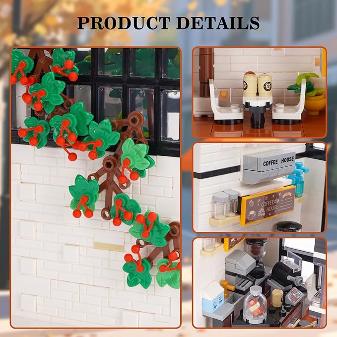 City Coffee House Building Blocks Set Openable Architecture Model Building Blocks Street View Modern Building Construction Toy 1512 PCS