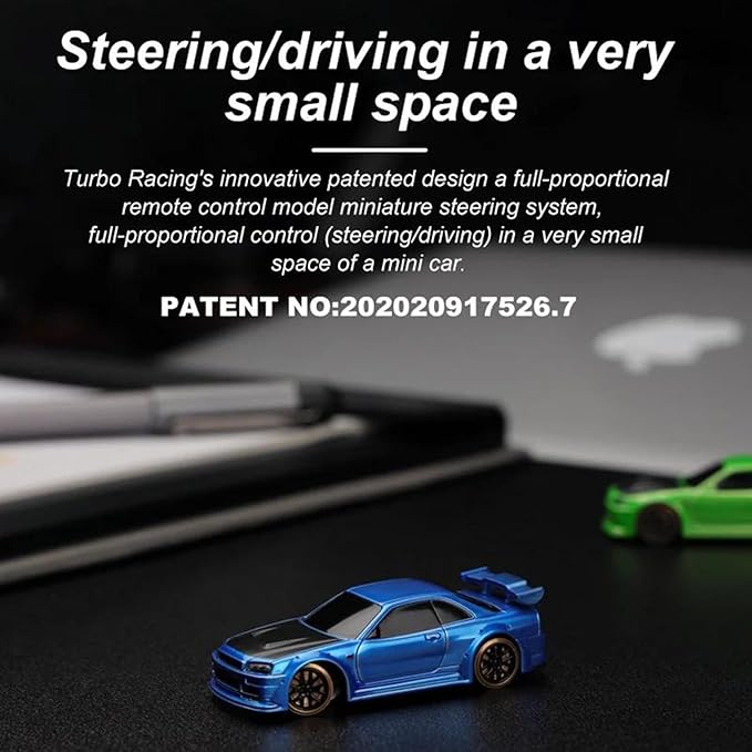Turbo Racing 1:76 Scale Drift RC Car Table Racing 2.4GHZ Remote Control Mini Model Car with Gyro Full Proportional RTR for Adults Toys (C64-Blue)