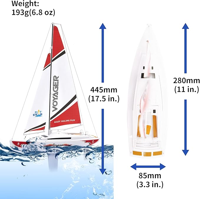 Voyager 280 RC Controlled Wind Powered Sailboat in Red - 17.5 Tall