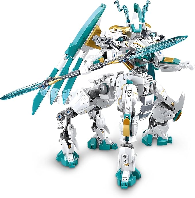 HIGH GODO Dragon Transforming Mech Building Blocks Set 2 in 1 Warrior City Action Robot Model Building Kit 731 Pieces Cool Rider Mech Toys Gift for Adults and Teens 14+