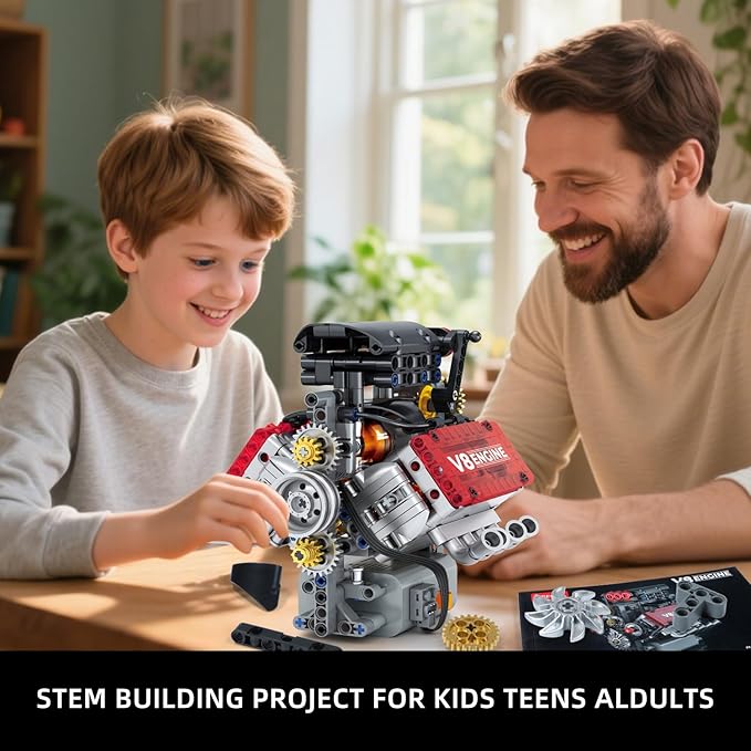 V8 Engine Building SetV8 Engine Model kit that RunBuild Your Own STEM Mini V8 Model Engine Kit with Battery and Motor8-Cylinder Car Engine Building Engineering Toys for Kids Adults(478PCS)