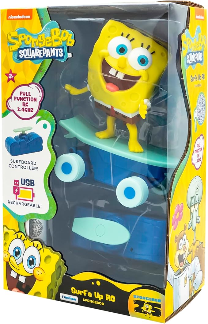 Spongebob Squarepants Surfs Up RC Vehicle - Full-Function Remote Control Spongebob Toy with Surfboard Controller Real Surf Action Play for Kids Ages 3+