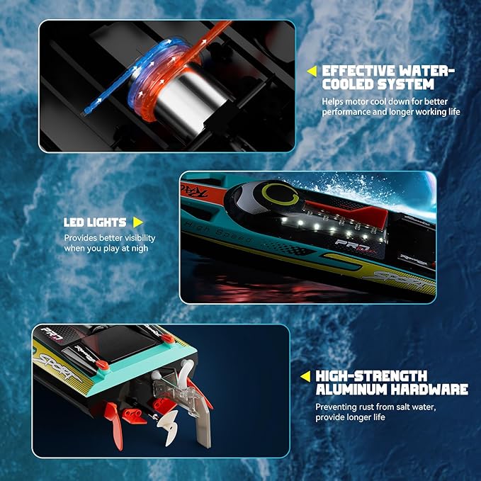 Brushless RC Boat 40+MPH Remote Control Boats for Adults Kids 19 Big Racing Boat for Salt Water Lake River with Self-Righting LED Lights Fishing Function Fast High Speed with Carry Bag