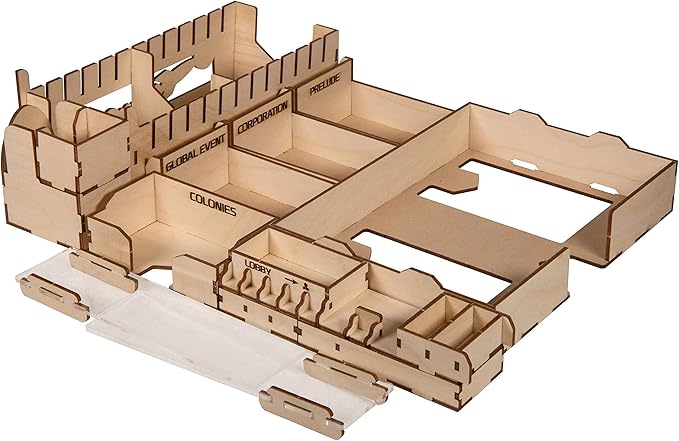 The Broken Token Terraforming Mars Compatible Expansions Game Organizer - Wood Storage Box with Multiple Trays &amp Card Shoe - Wooden Game Organizer