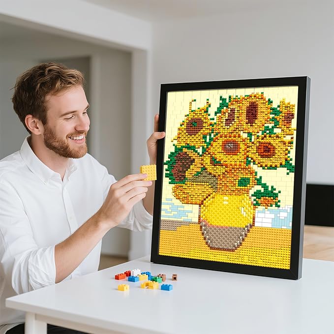 HJPLPXH Pixel Sunflower Painting Frame Art Crafts for Home Office Decor Micro Mini Building Block Art Model Ideals Gifts for Boys Girls Adults (3504PCS)